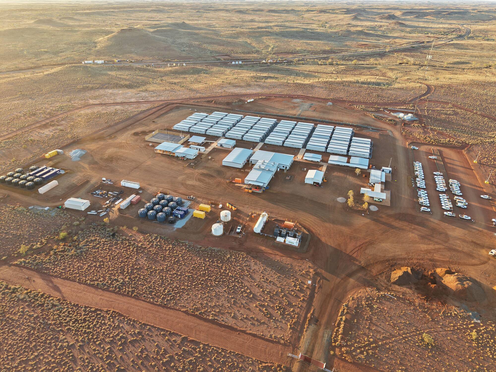 Aerial view of a remote accommodation village delivered by RISE PMC